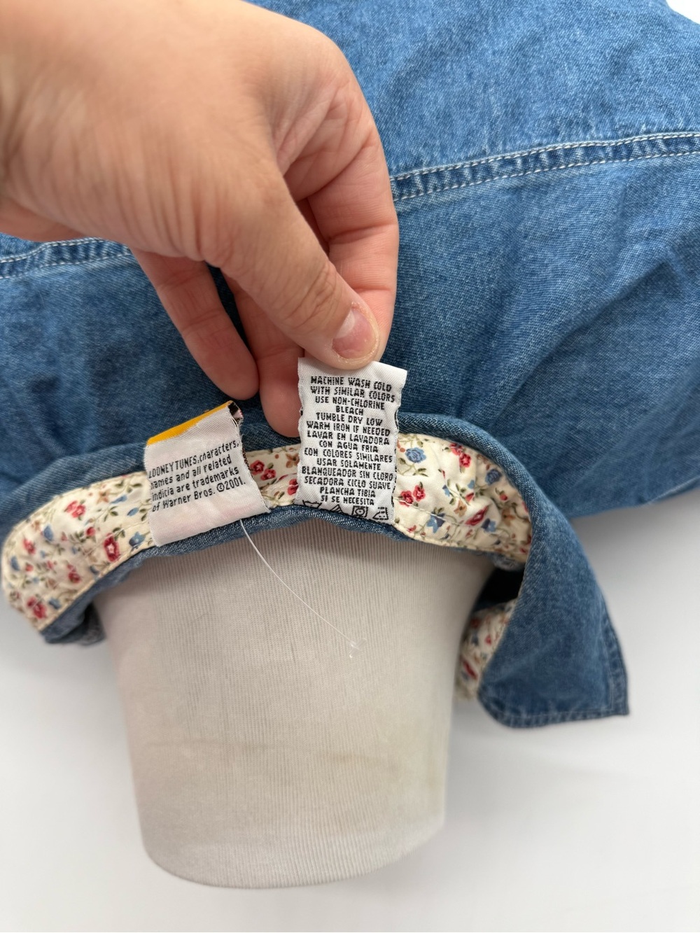 Vintage Y2K Looney Tunes Tweety Bird Denim Shirt Embroidered Naughty Nice 90s 2X - Picture 16 of 16